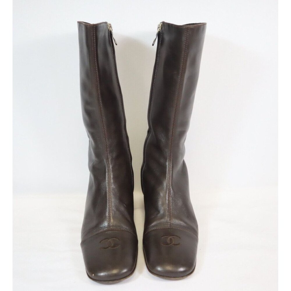 Chanel Brown Leather Mid-Calf Boots